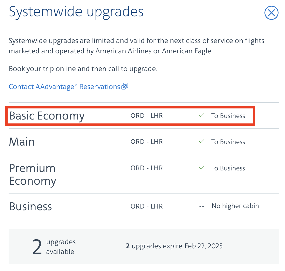 eligibility for using systemwide upgrades showing in an AA account with elite status